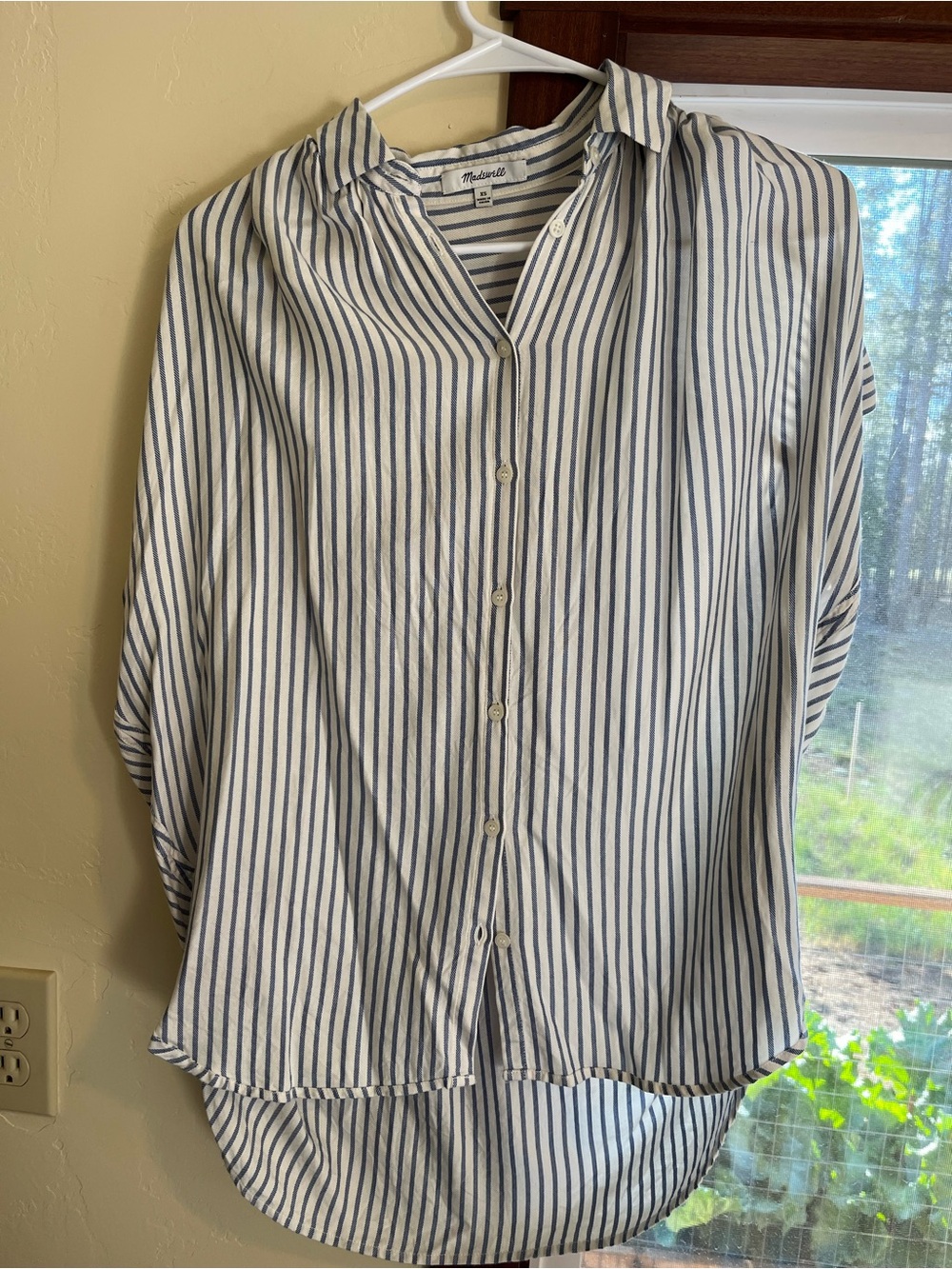Madewell Navy Stripe Button-Down Shirt on White Base